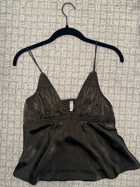 Free People Intimately Brown Satin V-Neck “Lyric” Camisole